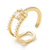 Clear Cubic Zirconia Square Knot Open Cuff Ring with Plastic Pearl Beaded KK-H439-14G-1
