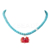 Summer Beach Handmade Lampwork Red Crab Pendant Synthetic Turquoise Round Beaded Nekclaces NJEW-JN05916-2