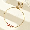 304 Stainless Steel Rhinestone Leaf Link Bracelets SA-CBA5F76-03G-01-1