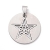 Non-Tarnish Flat Round with Star 201 Stainless Steel Pendants STAS-I032-146-1