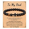 Cross Natural Tiger Eye & Frosted Black Obsidian Round Beads Stretch Bracelets for Men Women WG92FBF-03-1