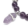 Natural Amethyst Round Beaded Stretch Bracelet with Bullet Charms BJEW-JB09018-04-4