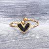 Heart 304 Stainless Steel Enamel Cuff Rings RJEW-D306-32G-02-4