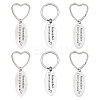 6Pcs 2 Styles Mother's Day Oval with Word Remember I Love You Mom Stainless Steel Keychain AJEW-GO0001-57-1
