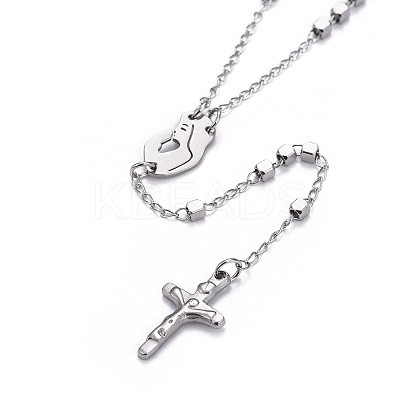 Non-Tarnish 304 Stainless Steel Rosary Bead Necklaces for Easter NJEW-L159-06P-1