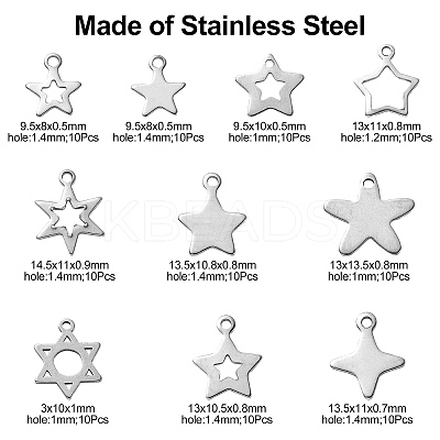 100Pcs 10 Styles 201 Stainless Steel Charms STAS-CJ0002-21-1