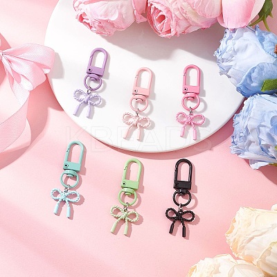 6Pcs Spray Plating Alloy Bowknot Pendant Decorations HJEW-JM04239-1