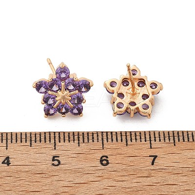 Flower Brass Micro Pave Cubic Zirconia Stud Earrings for Women EJEW-G428-28B-03-1