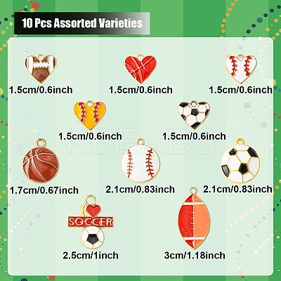 10Pcs 10 Styles Sports Style Balls Alloy Enamel Pendants ENAM-YW0004-55-1