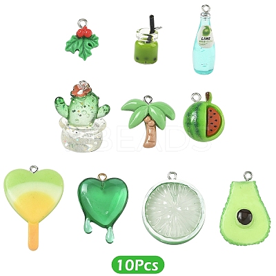 10Pcs 10 Styles Opaque & Transparent Resin Pendants RESI-YW0005-21-1