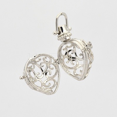 Filigree Heart Brass Cage Pendants KK-D389-02P-1