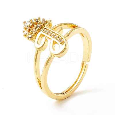 Clear Cubic Zirconia Initial Letter with Crown Adjustable Ring RJEW-M139-17F-1