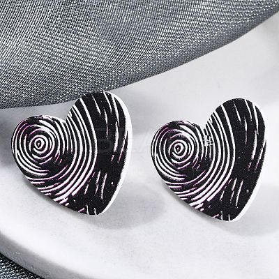 Heart Acrylic Printed Stud Earrings for Women EJEW-G418-01D-1