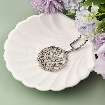 201 Stainless Steel Hollow Hummingbird Pendant Box Chain Necklaces for Women Men NJEW-M086-05P-1
