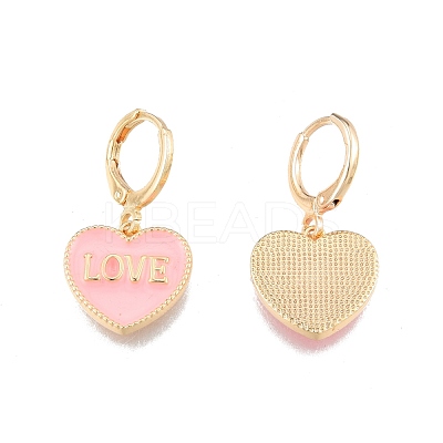 Heart with Word Love Enamel Dangle Leverback Earrings EJEW-N012-108B-1