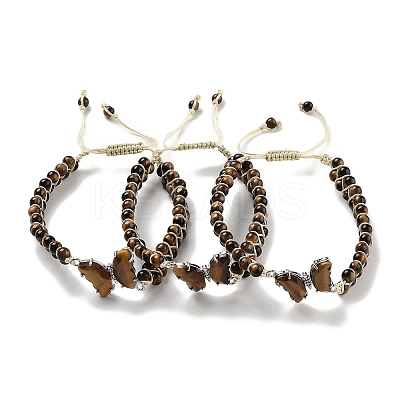 Natural Tiger Eye Braided Round Bead Bracelets BJEW-K251-06A-1