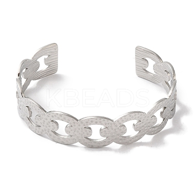 Non-Tarnish 304 Stainless Steel Textured Hollow Open Cuff Bangles for Women BJEW-I315-02P-1