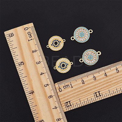 8Pcs 2 Styles Brass Pave Clear & Deep Sky Blue Cubic Zirconia Connector Charms KK-DC0003-42-1