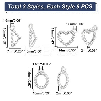 24Pcs 3 Style 304 Stainless Steel Pendants STAS-UN0041-96-1