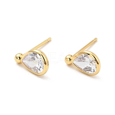 Clear Cubic Zirconia Teardrop Stud Earrings EJEW-G297-23G-1