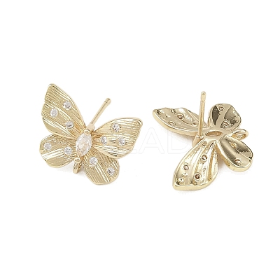 Butterfly Brass Micro Pave Clear Cubic Zirconia Stud Earring Findings KK-F921-02G-1