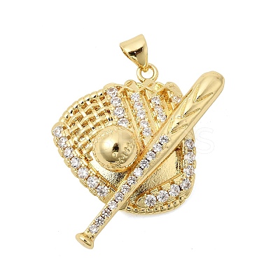 Sports Theme Brass Micro Pave Clear Cubic Zirconia Pendants KK-Z150-21G-02-1