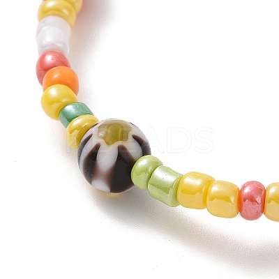 Seed & Millefiori Glass Beaded Stretch Bracelet with Brass Star Charms for Women BJEW-JB09355-1