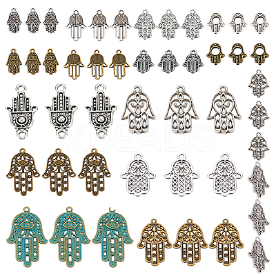 Tibetan Style Alloy Hamsa Hand/Hand of Miriam Pendants TIBEP-SC0001-08-1