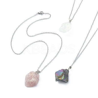 Natural Mixed Gemstone Nugget Pendant Necklace with 304 Stainless Steel Chains NJEW-JN04385-1