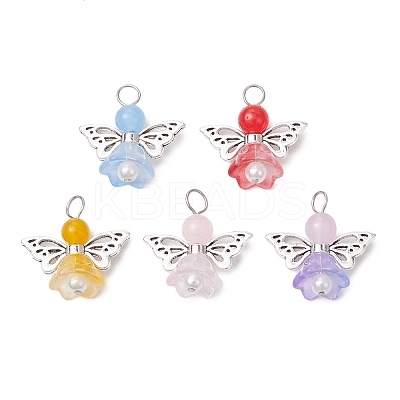 Pearlized Glass Pearl Bead Pendants PALLOY-JF03205-04-1