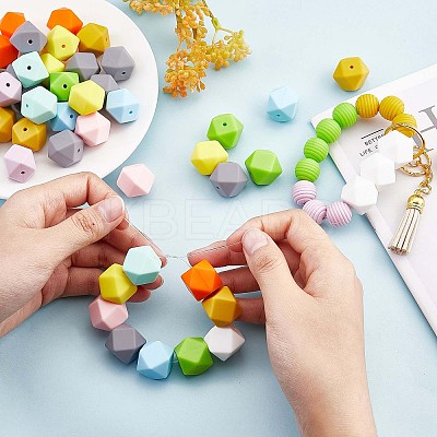 100Pcs Silicone Beads Mixed Color Hexagonal Silicone Beads Bulk Spacer Beads Silicone Bead Kit for Bracelet Necklace Keychain Jewelry Making JX307A-1