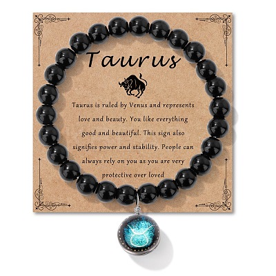 Birthstone Natural Black Obsidian Round Bead Stretch Bracelets LS-QA9771-4-1