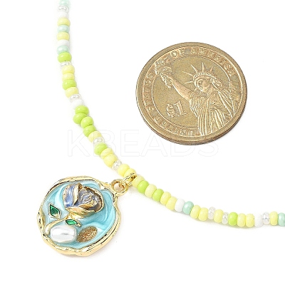 Flower Alloy Enamel Pendant Glass Seed Beaded Necklaces for Women NJEW-JN05550-01-1