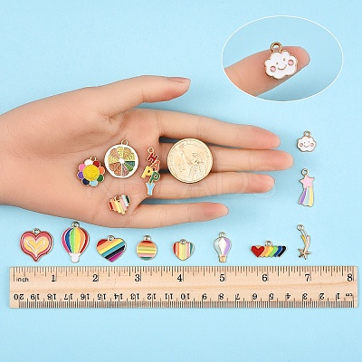 30Pcs 15 Styles Rainbow Color Alloy Enamel Pendants ENAM-YW0005-45-1