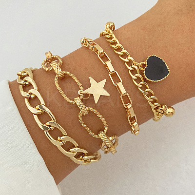 4Pcs 4 Styles Alloy Bracelet Set for Women WGAFCFA-02-1