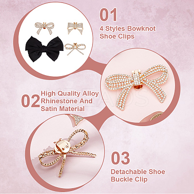 8Pcs 4 Styles Detachable Alloy Rhinestone Shoe Buckle Clips FIND-HY0003-90G-1