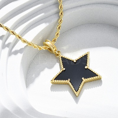 Brass Enamel Star Pendant Necklaces for Women NJEW-K381-09G-01-1