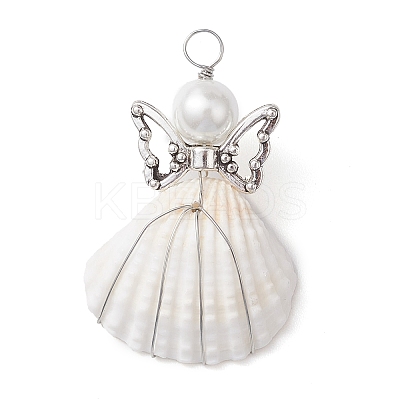 Copper Wire Wrapped Shell Pendants PALLOY-JF02709-04-1