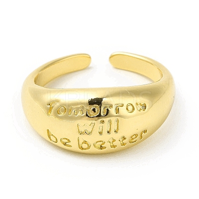 Word Tomorrow Will Be Better Brass Open Cuff Ring for Women RJEW-H120-04G-1