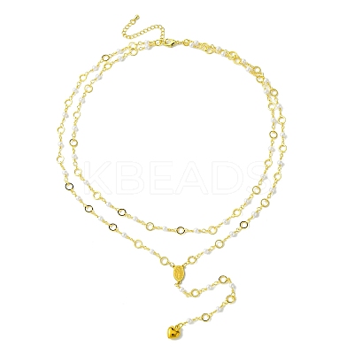 Brass & Round Glass Double Layer Necklaces NJEW-JN04989-1