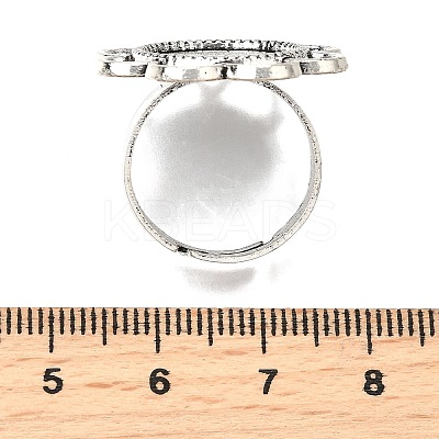 Vintage Adjustable Iron Finger Ring Components Alloy Flower Cabochon Bezel Settings PALLOY-O039-25AS-1