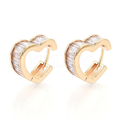 Brass Micro Pave Clear Cubic Zirconia Heart Hoop Earrings EJEW-T048-27G-1