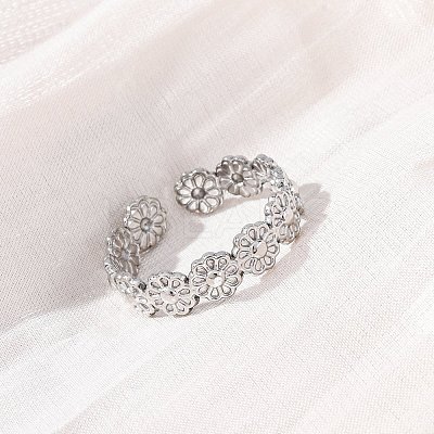 304 Stainless Steel Open Cuff Ring for Women RJEW-Z083-01P-1