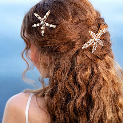 6Pcs 6 Styles Starfish Rhinestone Alligator Hair Clips PHAR-PH0001-18-1