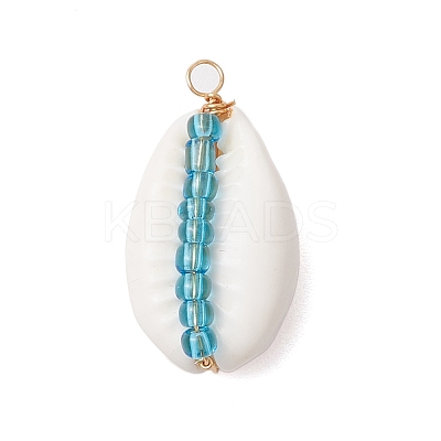 6Pcs 6 Styles Natural Cowrie Shell & Glass Seed Beads Pendants PALLOY-JF02759-01-1