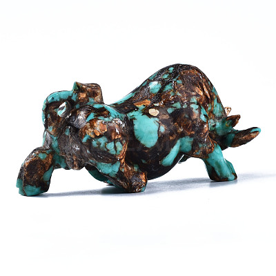 Cow Assembled Natural Bronzite & Synthetic Aqua Terra Jasper Model Ornament G-N330-38-1