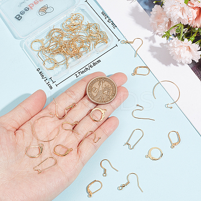 64Pcs 8 Style 304 Stainless Steel & Brass Earring Hooks & Leverback Hoop & Hoop Earrings Findings DIY-BBC0001-77-1