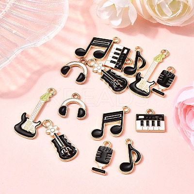 14Pcs 7 Styles Music Theme Alloy Enamel Pendants FIND-FP0002-97-1