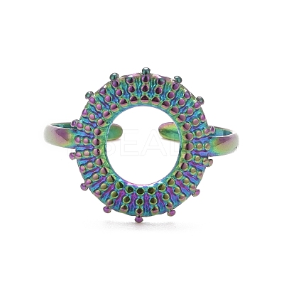 Ion Plating(IP) Rainbow Color 304 Stainless Steel Donut Open Cuff Ring for Women RJEW-C025-21M-1