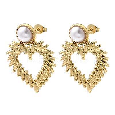 201 Stainless Steel ABS Plastic Pearl Stud Earrings EJEW-Z151-13G-02-1